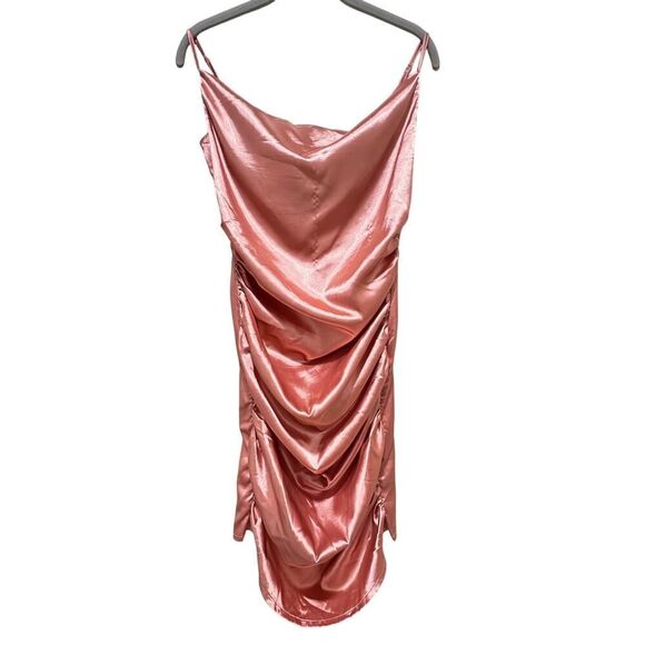 NWT Ruched Blush Satin Mini Slip Dress SZ 10 Tall Elegant Coquette Office Siren - Picture 5 of 16